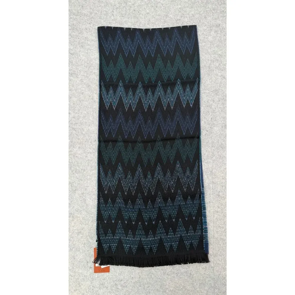 NWT Missoni Unisex Black & Blue Chevron Classic Scarf One Size